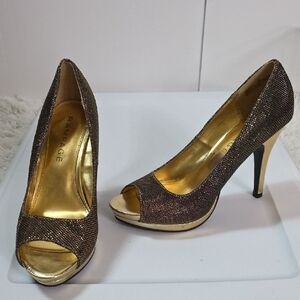 Rampage Gracee Gold Glitter Peep Toe Heels, Size:8M